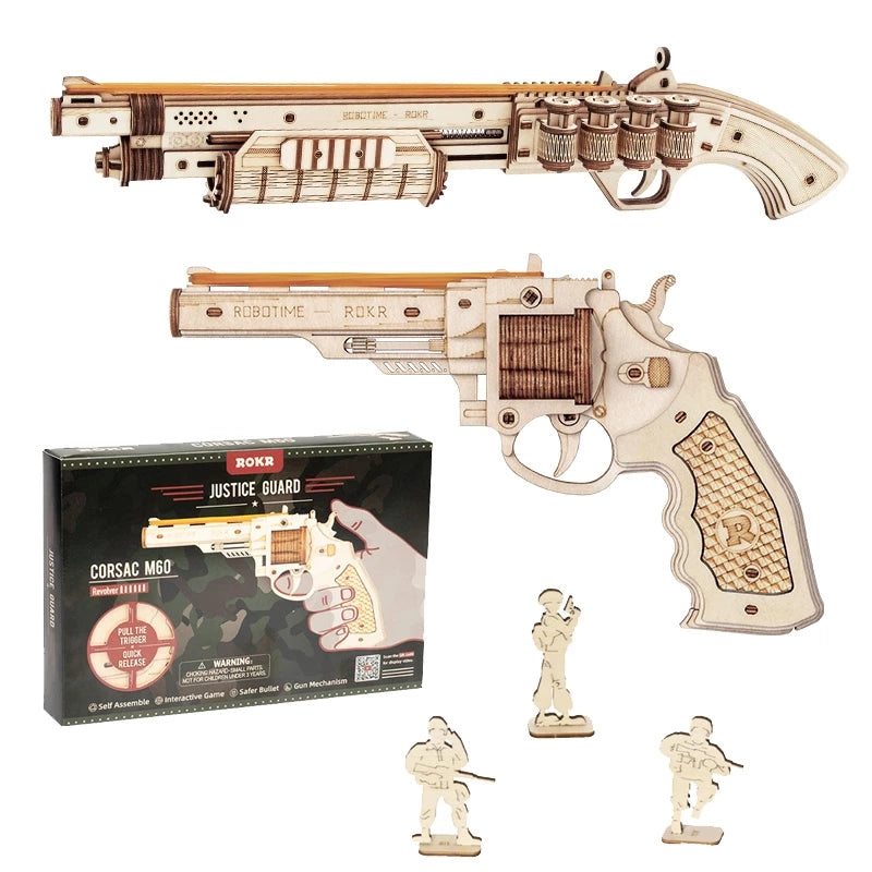 Robotime ROKR Revolver - Maquette de pistolet - Puzzle 3D en bois - Jeu de construction - Cadeau idéal pour enfants (garçons) - Cadeau d'anniversaire