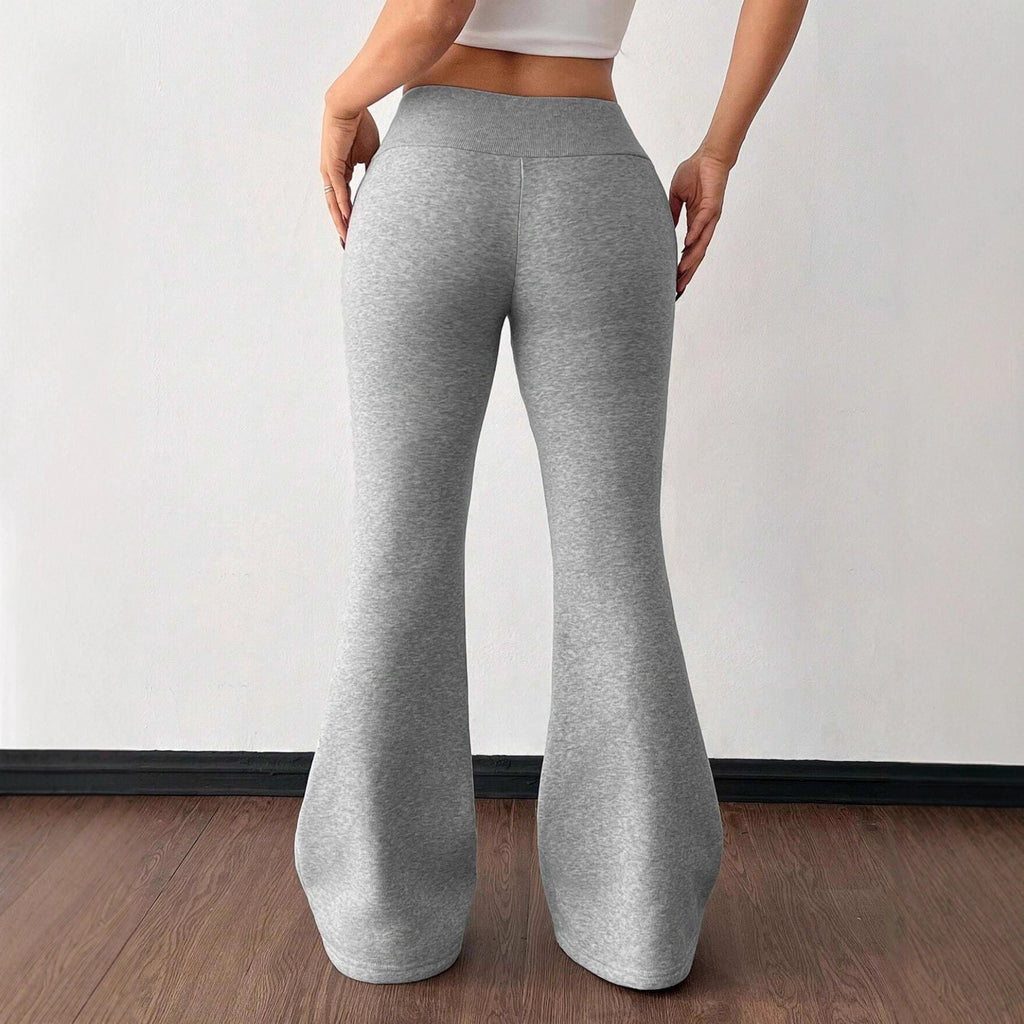 Pantalon de survêtement rembourré en polaire, taille haute, couleur unie