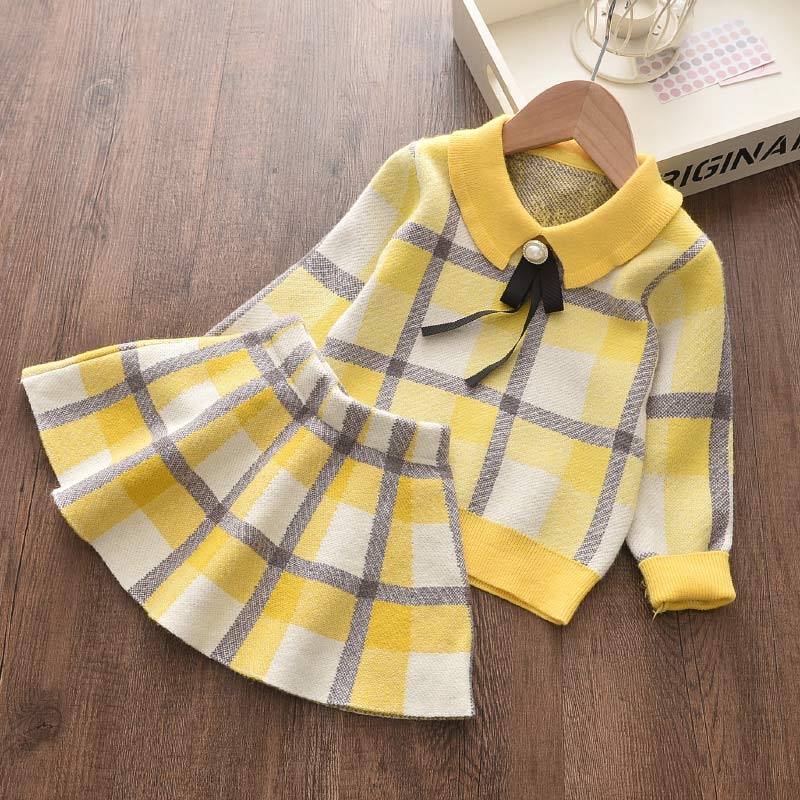 Ensemble printemps fille - Pull manches longues et jupe nœud