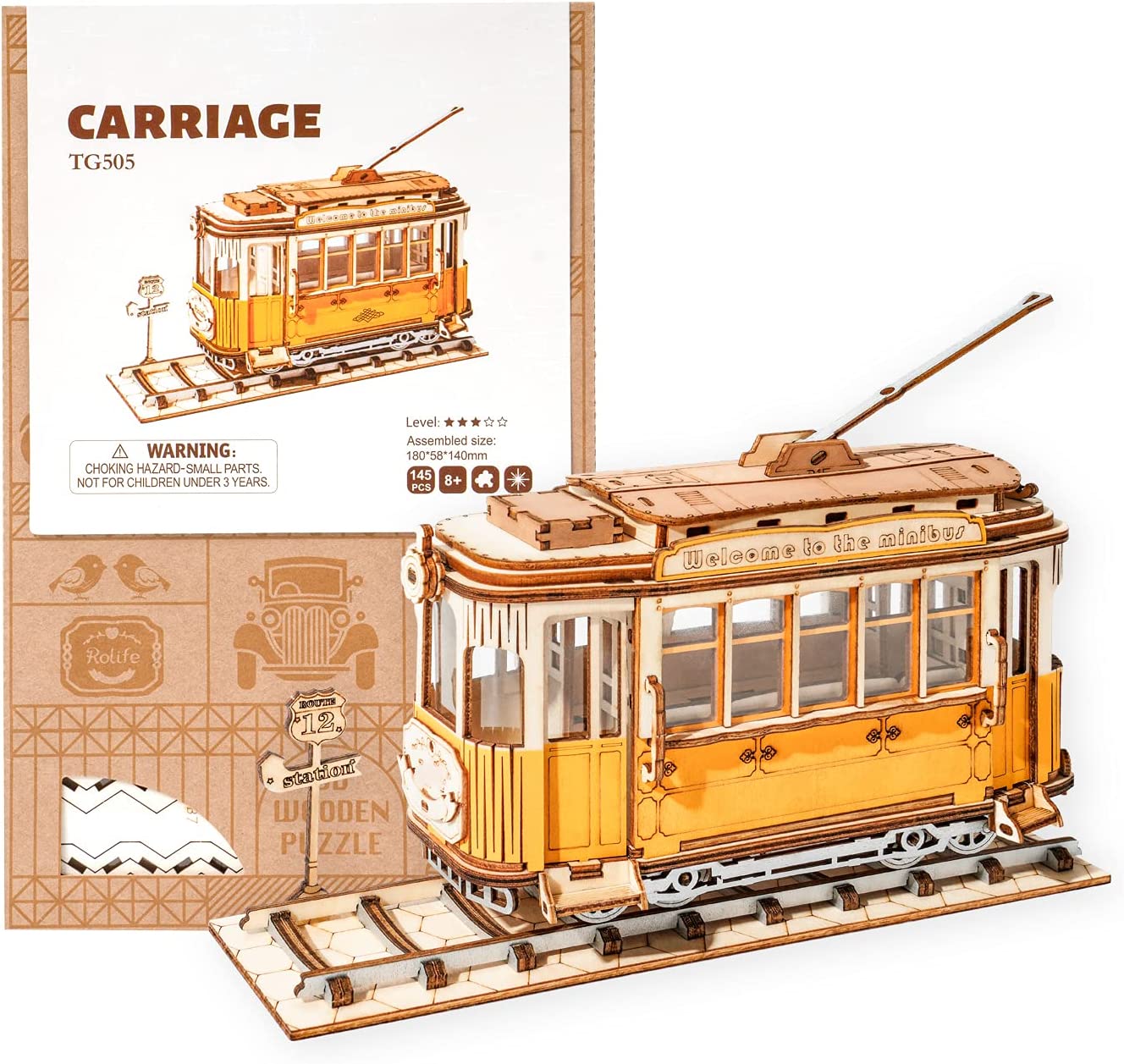 Robotime Rolife Modèle de voiture vintage Puzzle 3D en bois, jouet pour enfants
