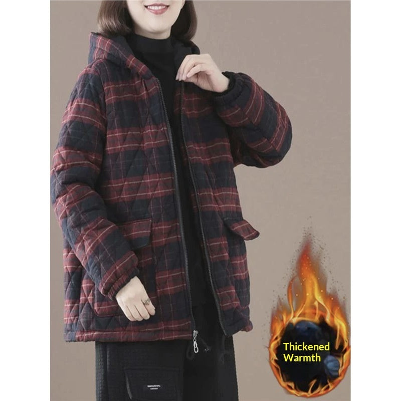 Manteau court matelassé en coton à carreaux pour l'automne et l'hiver