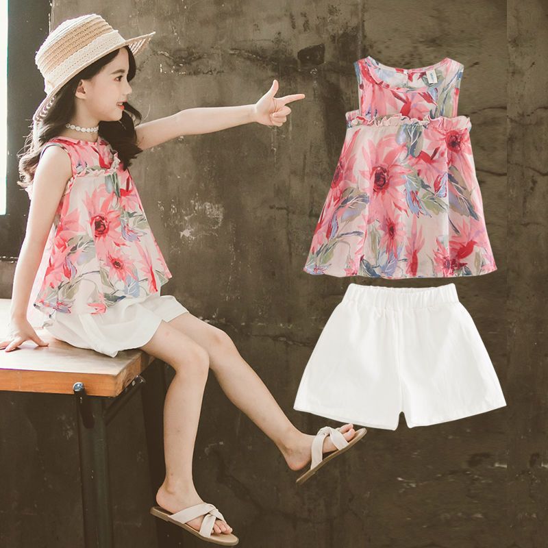 Ensemble d'été pour filles, vêtements pour enfants, style occidental, short coréen à manches courtes