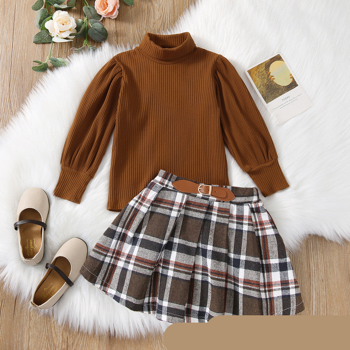 Ensemble jupe marron en coton uni