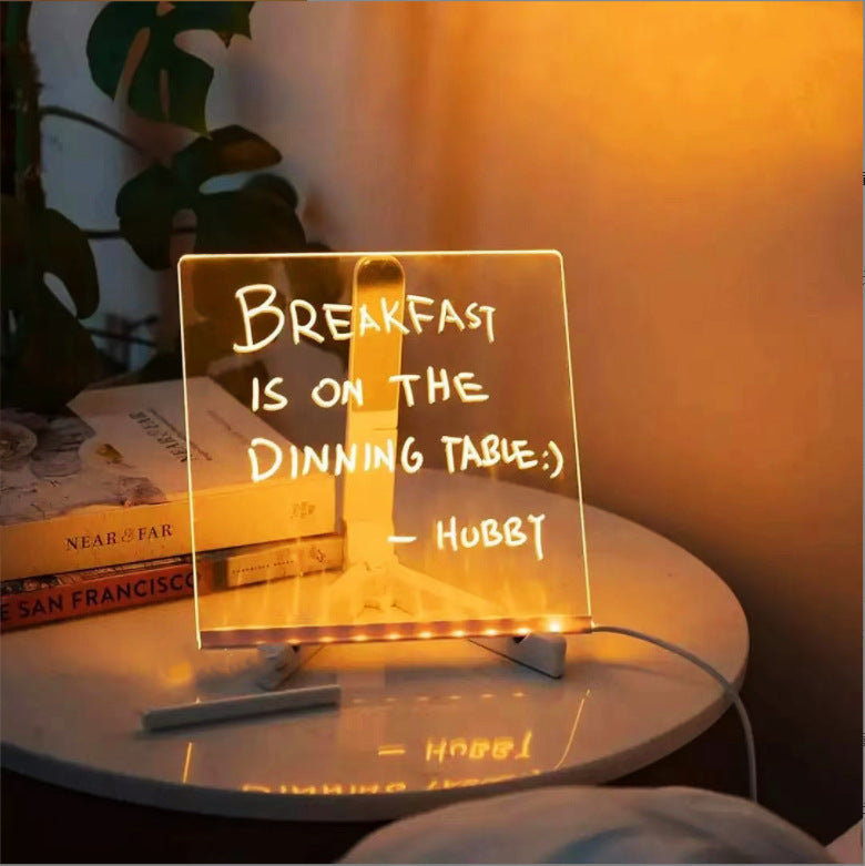 Tableau de notes LED en acrylique à monter soi-même, veilleuse, lampe de bureau LED USB avec 7 stylos, lampe pour noter les moments du quotidien et peindre