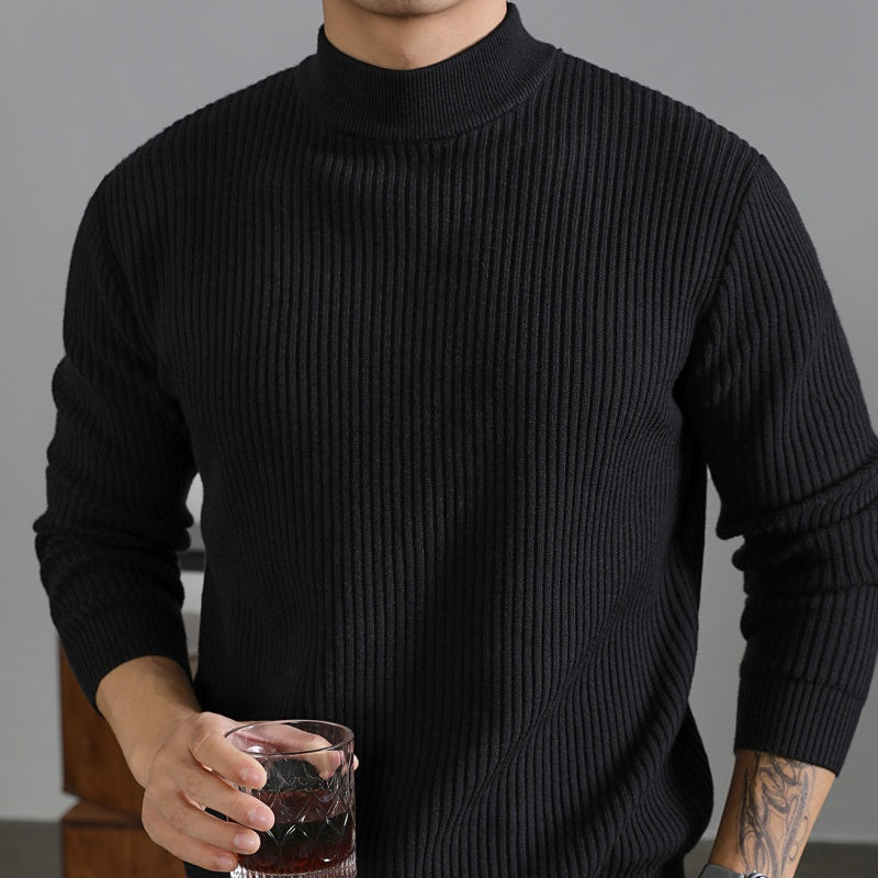 Pull mi-col roulé chaud pour homme, style coréen, à rayures verticales, idéal pour la superposition