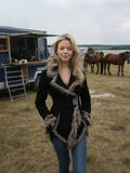 Manteau rétro en daim pour femme avec col et revers en fourrure