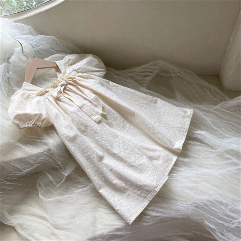 Robe fille - Manches bouffantes et nœud papillon