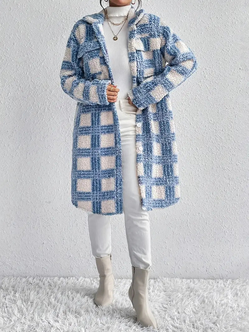 Veste à carreaux pour femme avec poches à rabat et matelassée