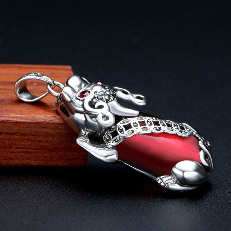 Collier en argent pur 999 Pi Xiu et grenat pour femme
