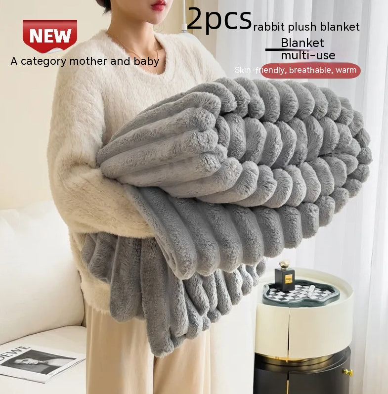 Couverture velours à bulles fausse fourrure de lapin – Douce et chaude