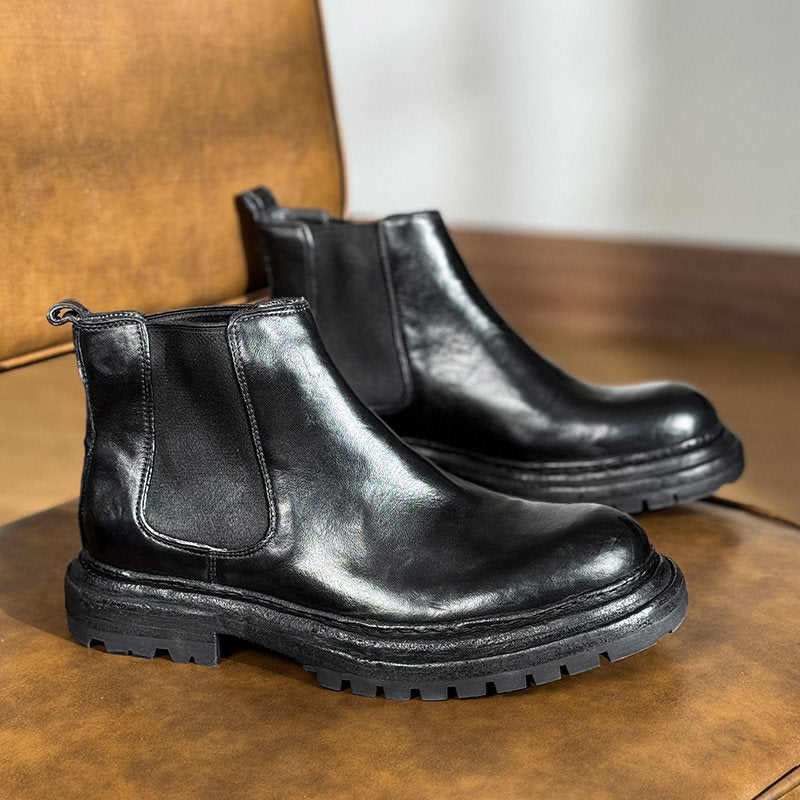 Bottes en cuir vintage pour hommes, à semelle épaisse et rehaussantes