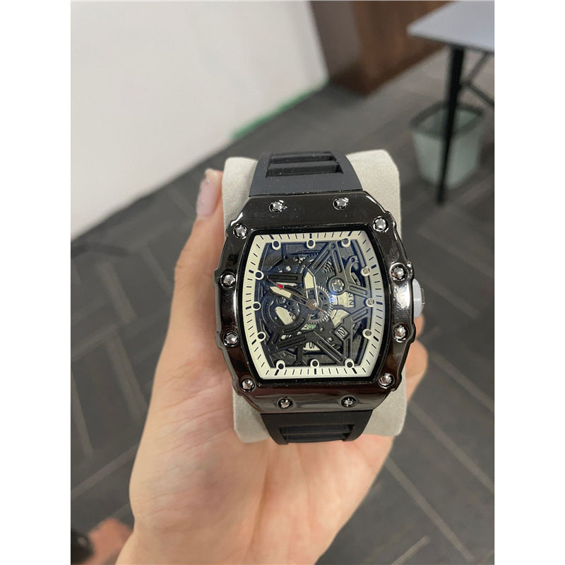 Montre cylindrique pour homme avec mouvement à quartz lumineux (non-bracelet)