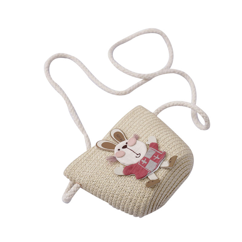 Sac à main décoré d'un adorable lapin, chapeau de paille deux pièces