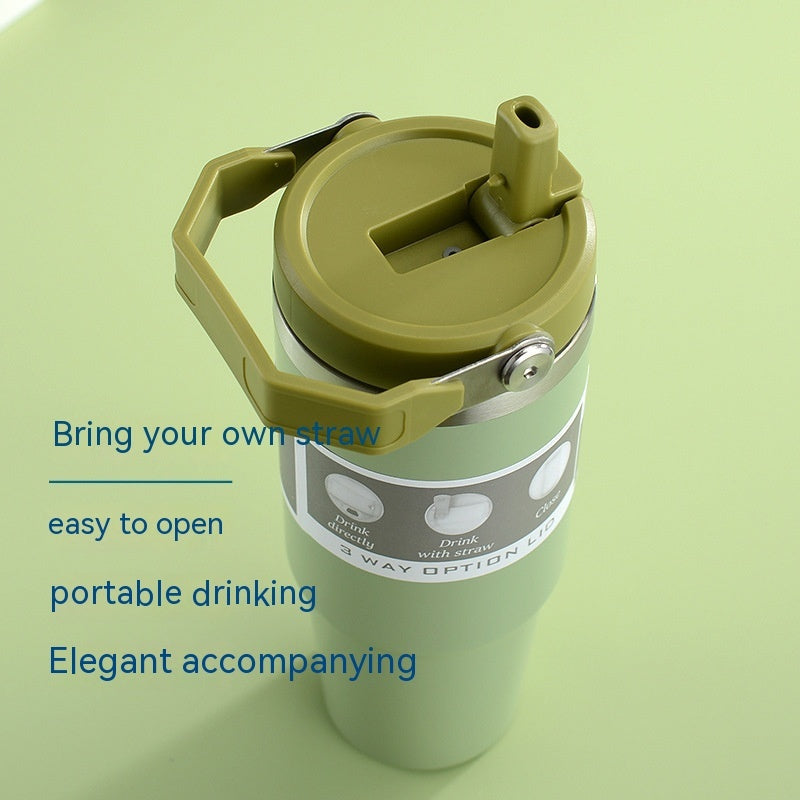 Gobelet de voiture portable en acier inoxydable, gourde de sport et de voyage avec poignée et couvercle, tasse à café