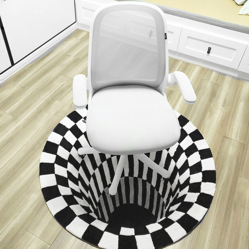 Tapis 3D Vortex à grille noire et blanche, effet trou sans fond, antidérapant, pour salon et chambre, décoration intérieure tendance.