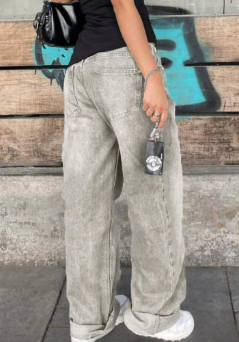 Pantalon ample à taille haute et jambes larges, coupe droite