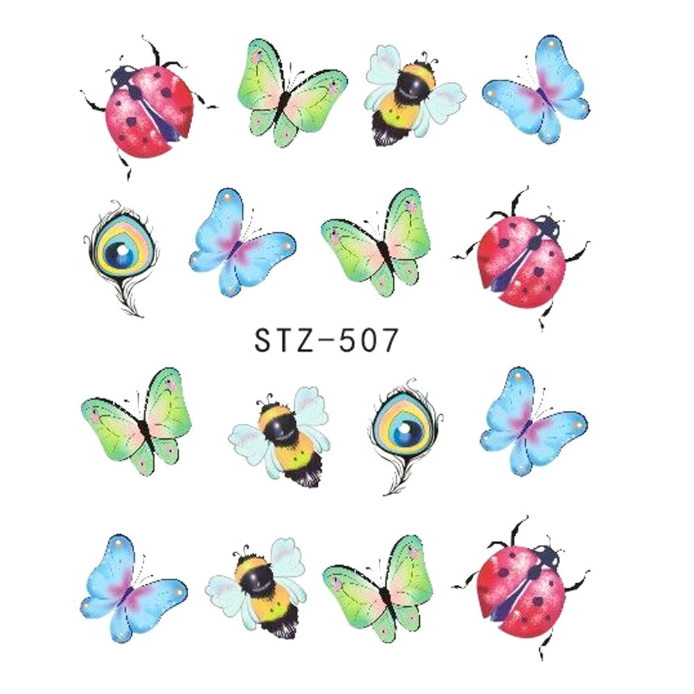 1 autocollant pour ongles papillon et fleur, transfert à l'eau, pour décoration d'ongles, tatouage, manucure, outils, pointe JISTZ508