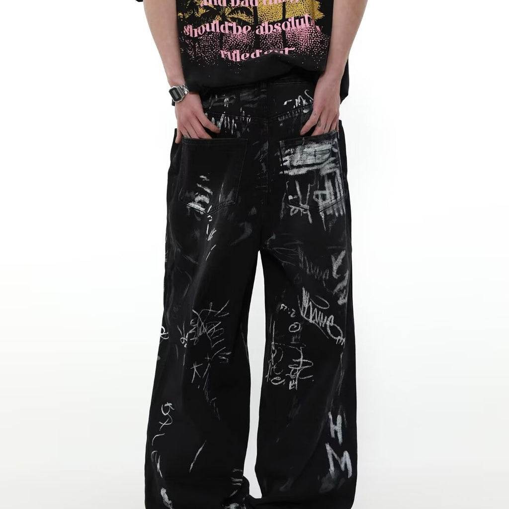 Jeans amples délavés et usés pour hommes