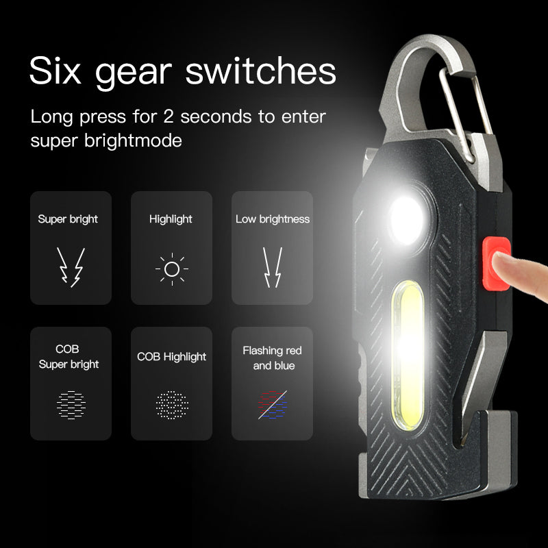 Lampe de secours multifonctionnelle rechargeable, porte-clés pratique, lampe de travail, lampe LED haute luminosité COB pour la maintenance, éclairage de camping en extérieur.
