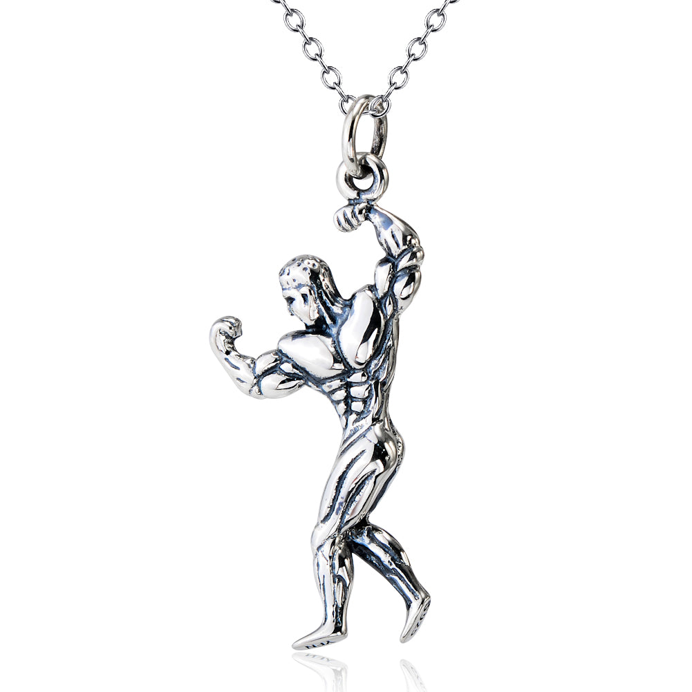 Collier pendentif homme musclé en argent sterling 925