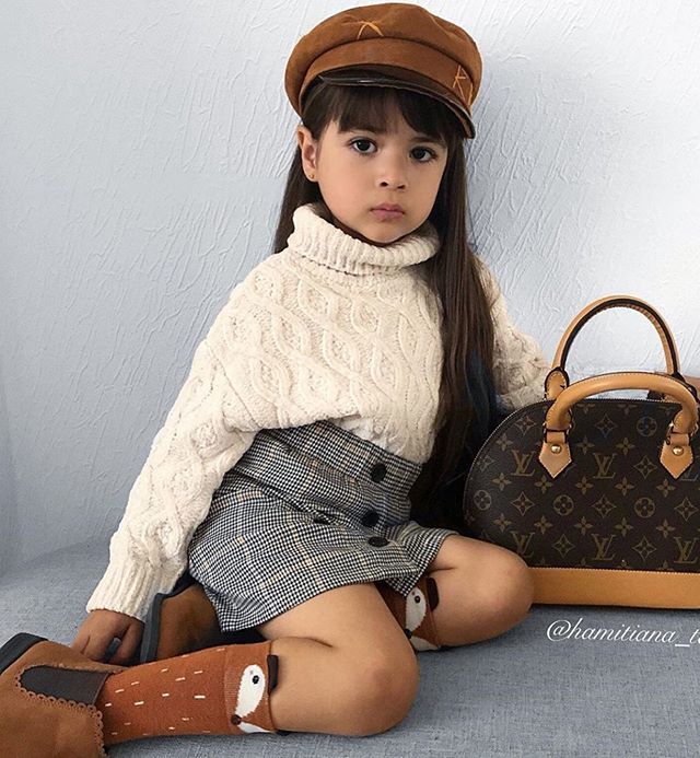 Ensemble fille - Pull col roulé et jupe à carreaux