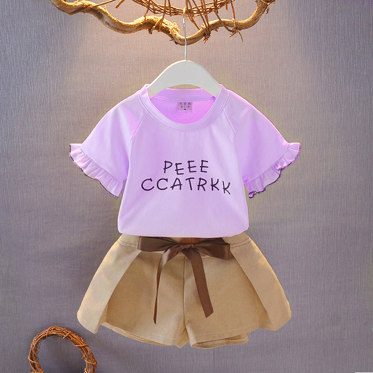 Ensemble 2 pièces fille été - T-shirt et short coton sport