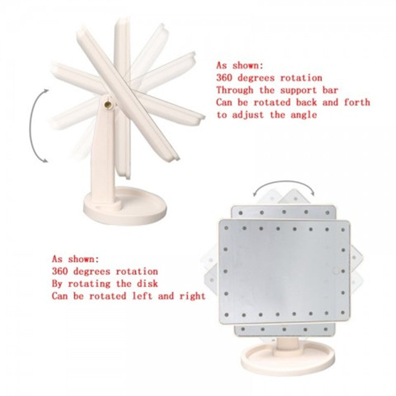 Miroir cosmétique de table portable à rotation à 360 degrés et à induction tactile