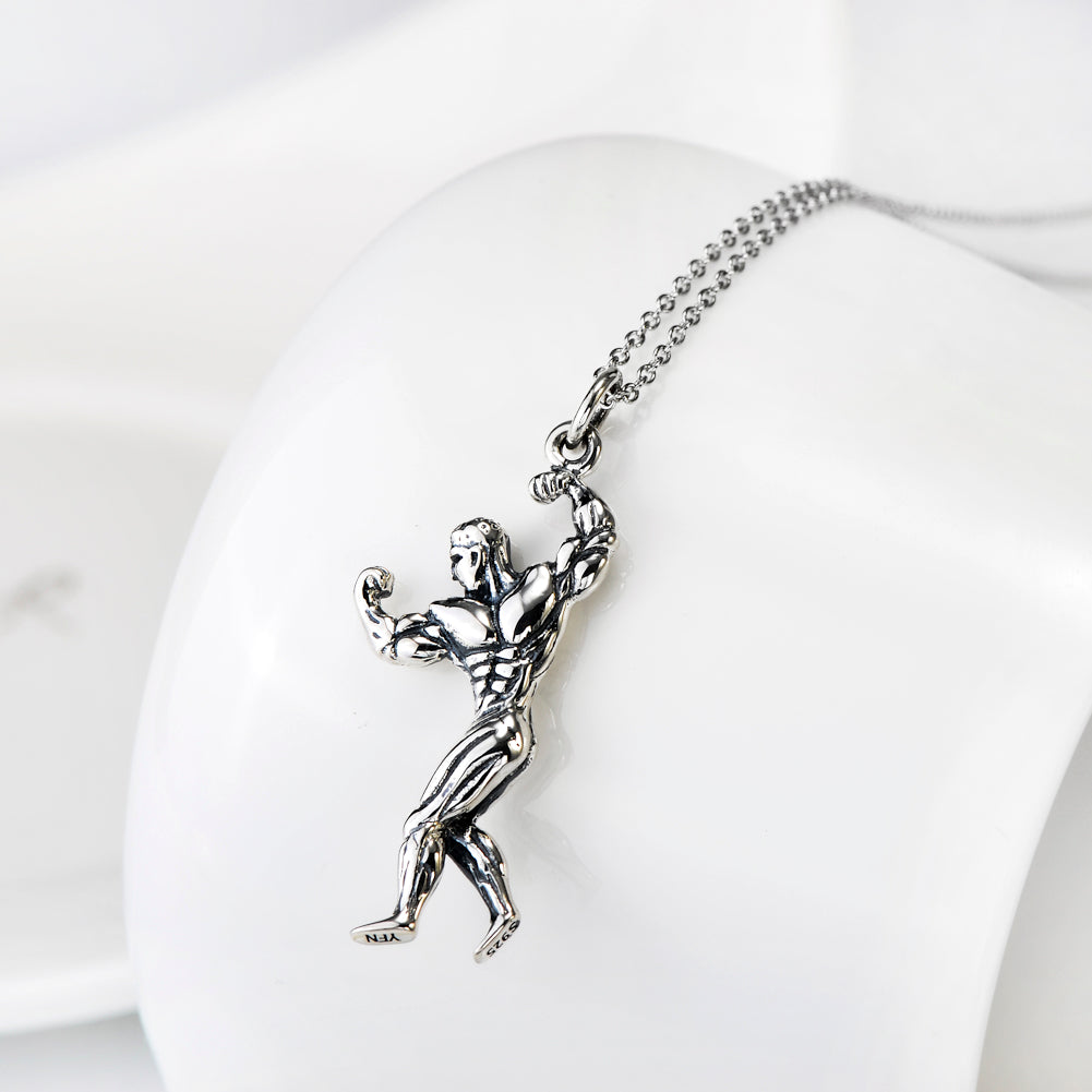 Collier pendentif homme musclé en argent sterling 925