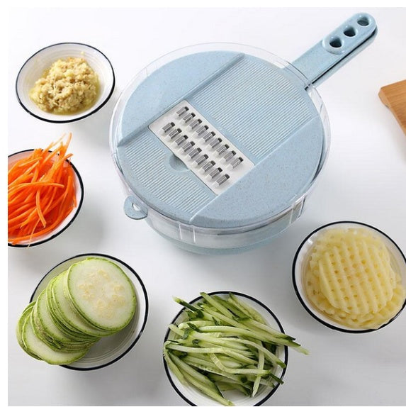 Mandoline 8 en 1 avec passoire intégrée, coupe-légumes et épluche-pommes de terre. Accessoires de cuisine.