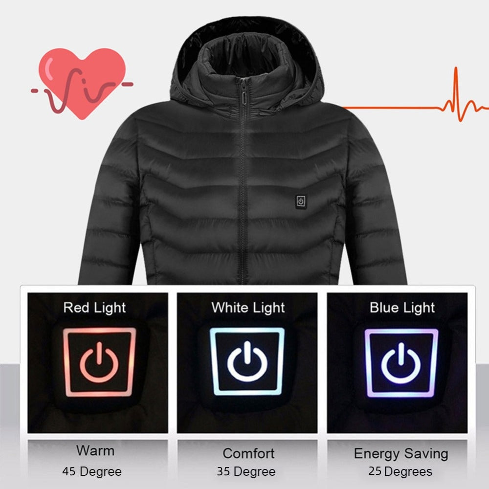 Veste chauffante d'hiver, manteau en coton électrique USB, fermeture éclair, vêtement thermique chauffant, gilet chauffant pour homme