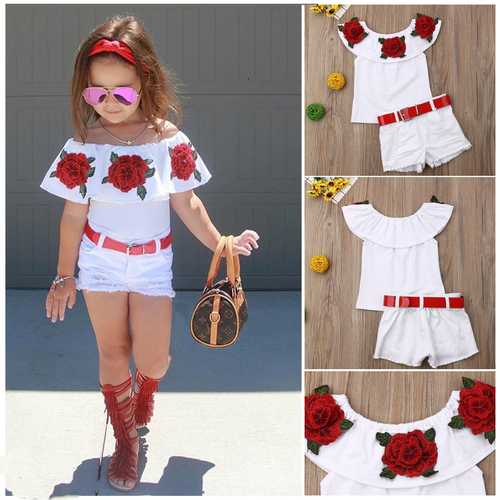 Ensemble fille - Short jean et haut rose