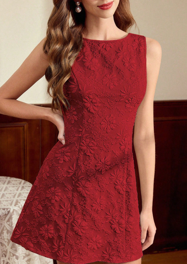 Robe d'été sans manches à imprimé floral jacquard, style minimaliste français