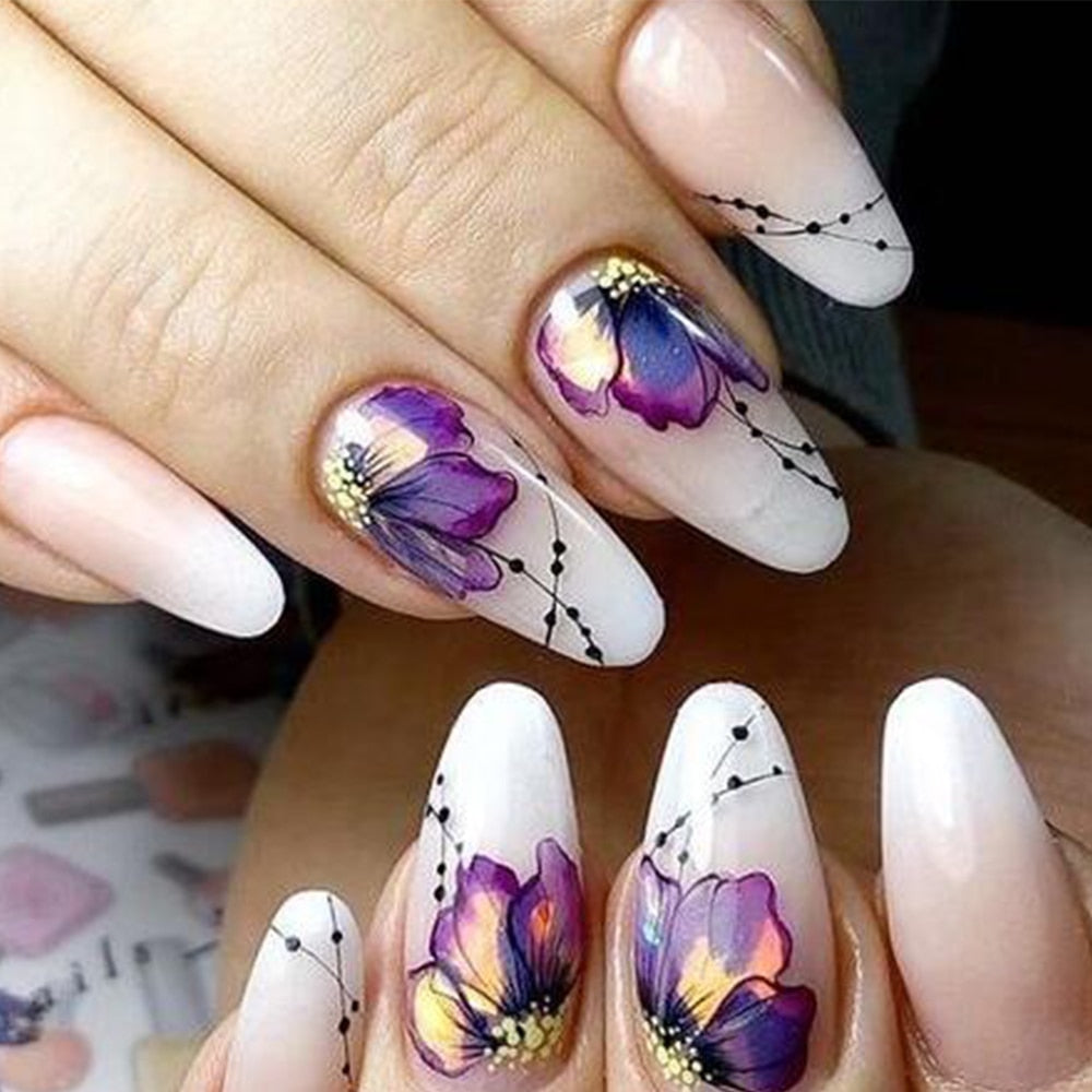 1 autocollant pour ongles papillon et fleur, transfert à l'eau, pour décoration d'ongles, tatouage, manucure, outils, pointe JISTZ508