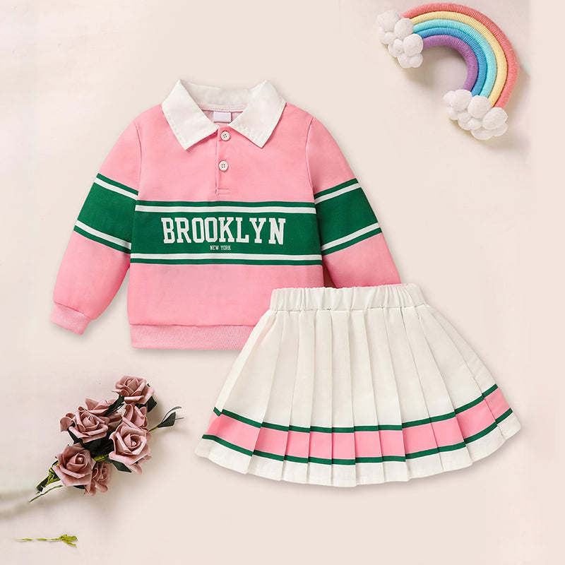 Ensemble 2 pièces fille - Sweat imprimé et jupe plissée