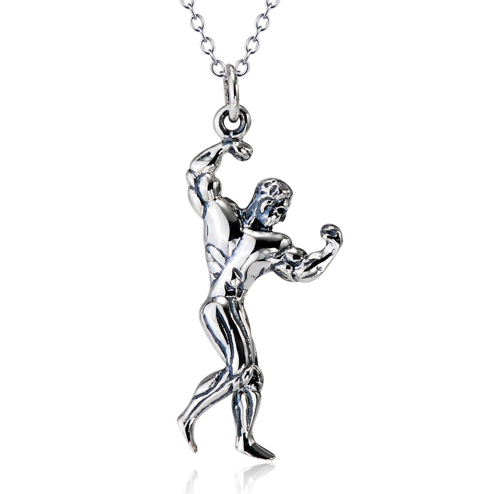 Collier pendentif homme musclé en argent sterling 925