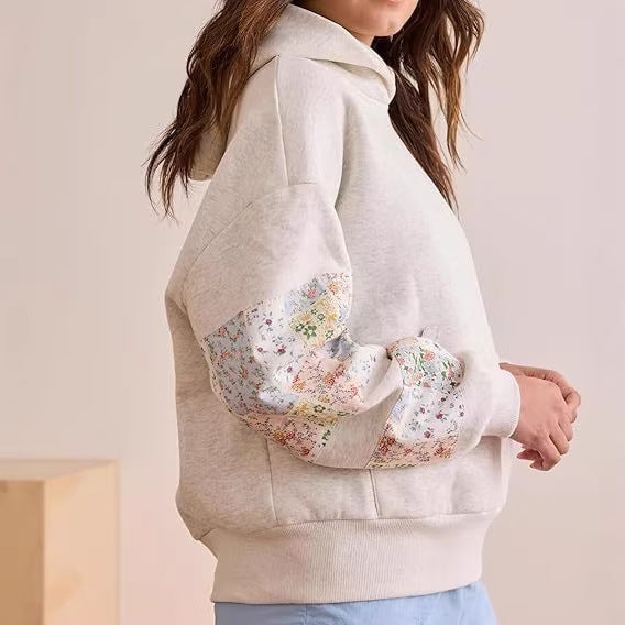 Sweat à capuche gris à motifs pour femme