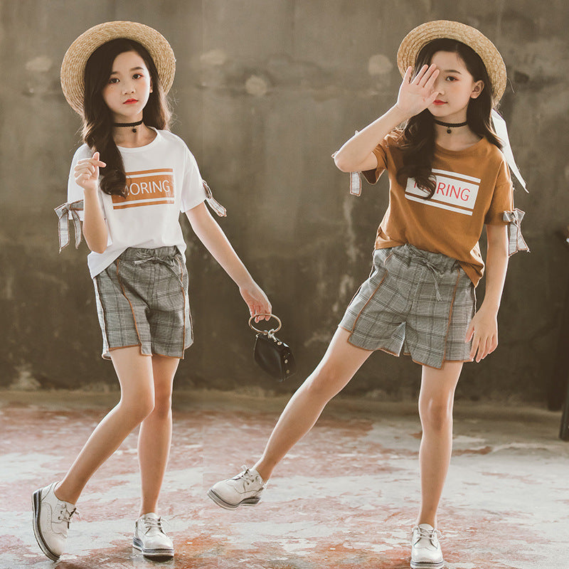 Ensemble short à manches courtes à carreaux pour enfants