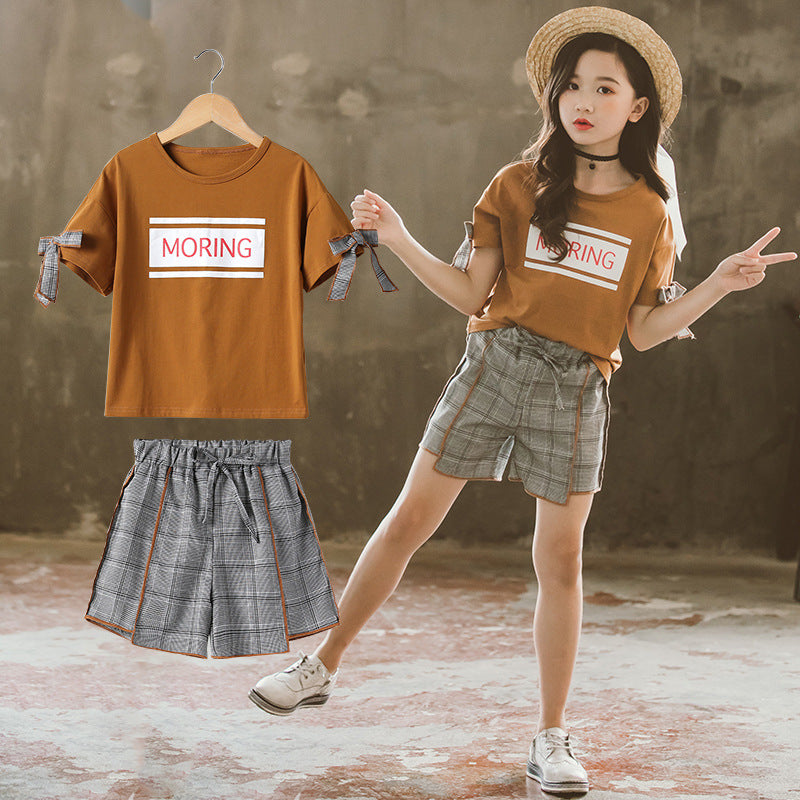 Ensemble short à manches courtes à carreaux pour enfants