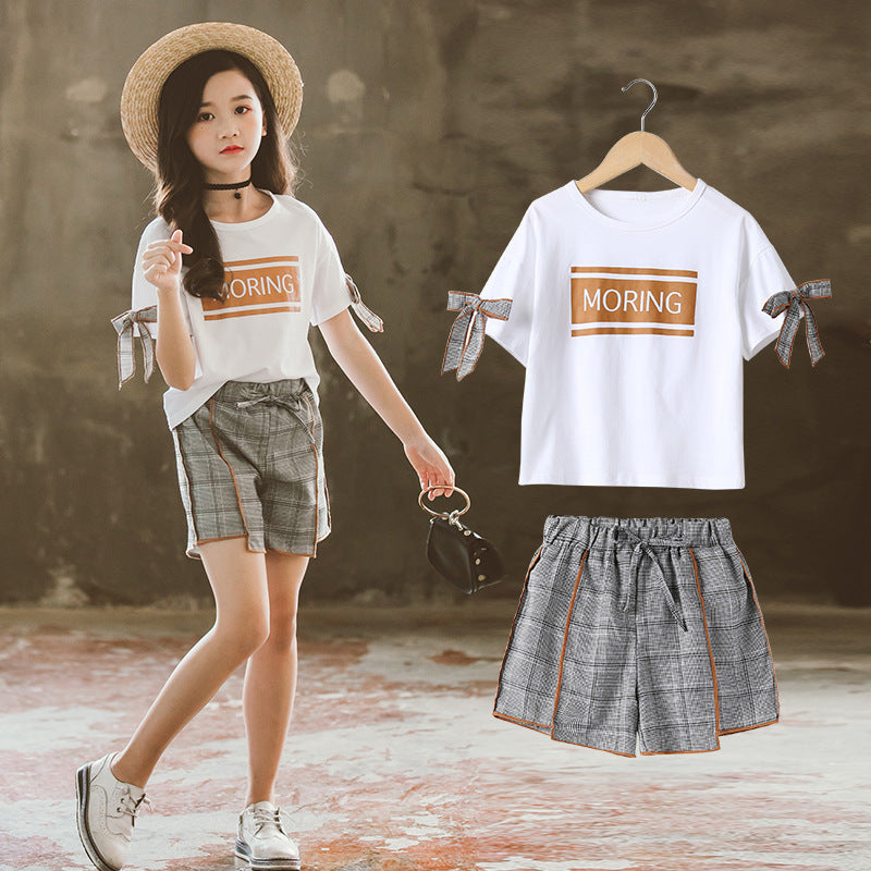 Ensemble short à manches courtes à carreaux pour enfants