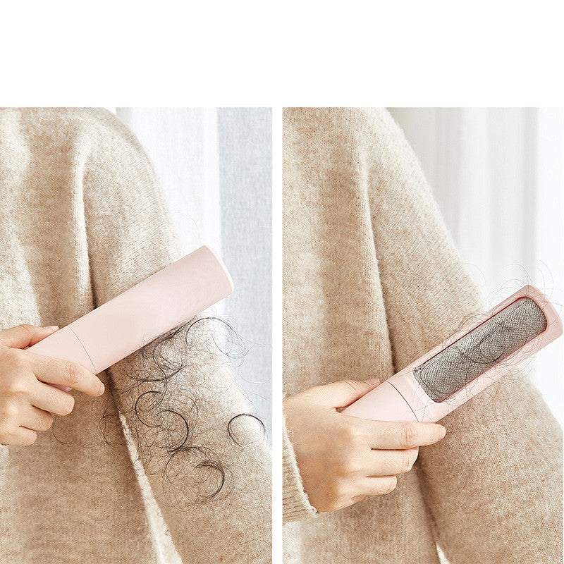Brosse anti-poils d'animaux réutilisable 2 en 1, rouleau adhésif, outil autonettoyant portable et efficace pour chats et chiens.