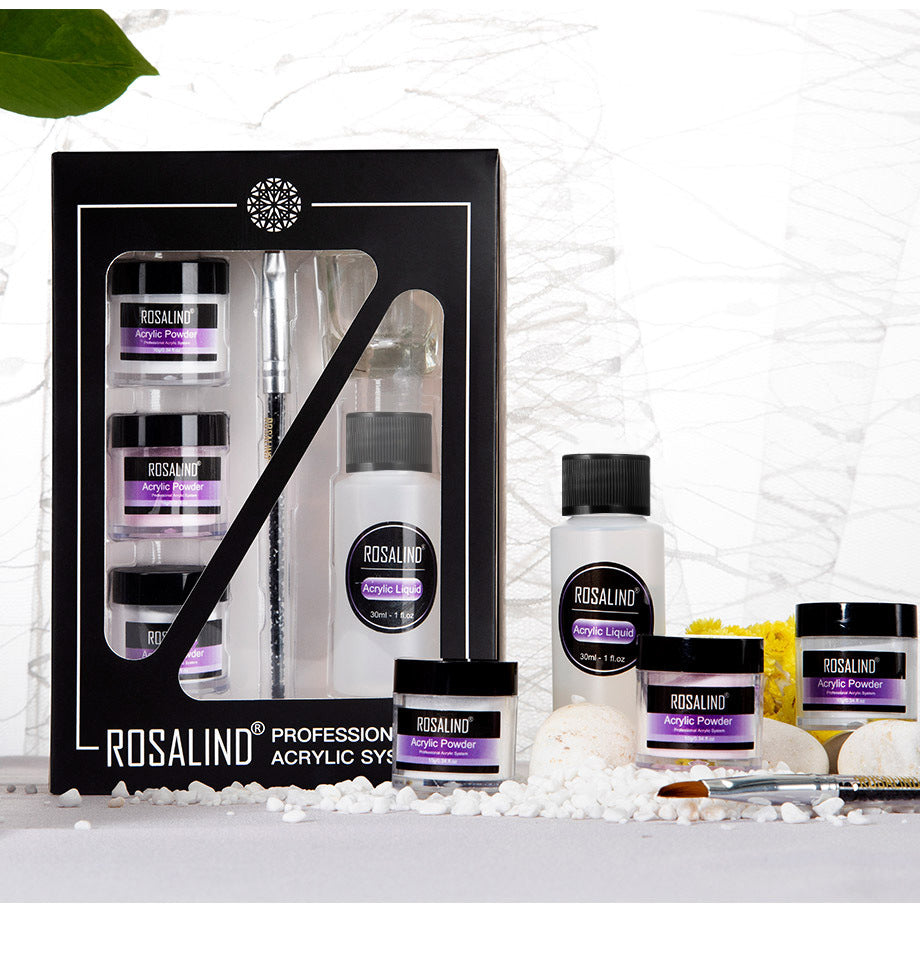 Kit de poudre acrylique pour ongles, système acrylique, ensemble d'outils professionnels pour nail art contenant un godet en verre, liquide acrylique, extension et sculpture de manucure