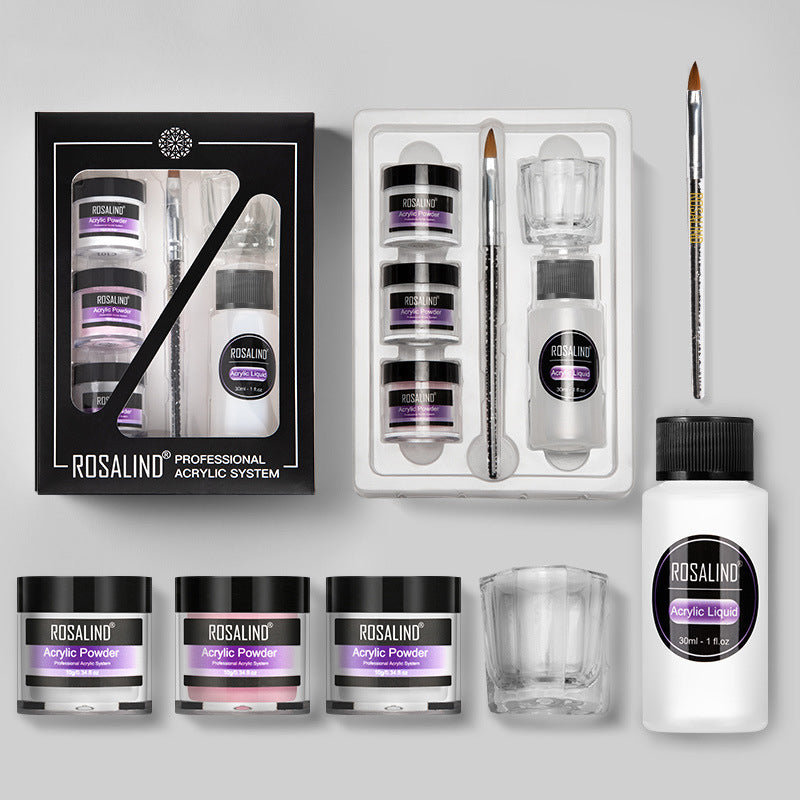 Kit de poudre acrylique pour ongles, système acrylique, ensemble d'outils professionnels pour nail art contenant un godet en verre, liquide acrylique, extension et sculpture de manucure