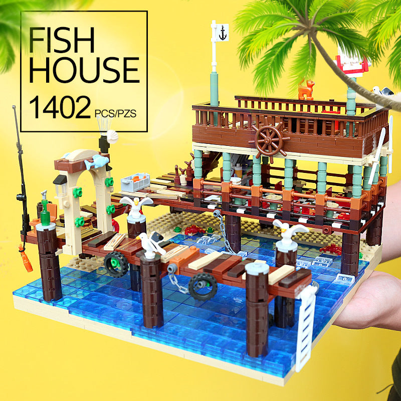 Blocs de construction, série Vieille maison de pêche, jouets Captain's Wharf, cadeaux de Noël pour enfants
