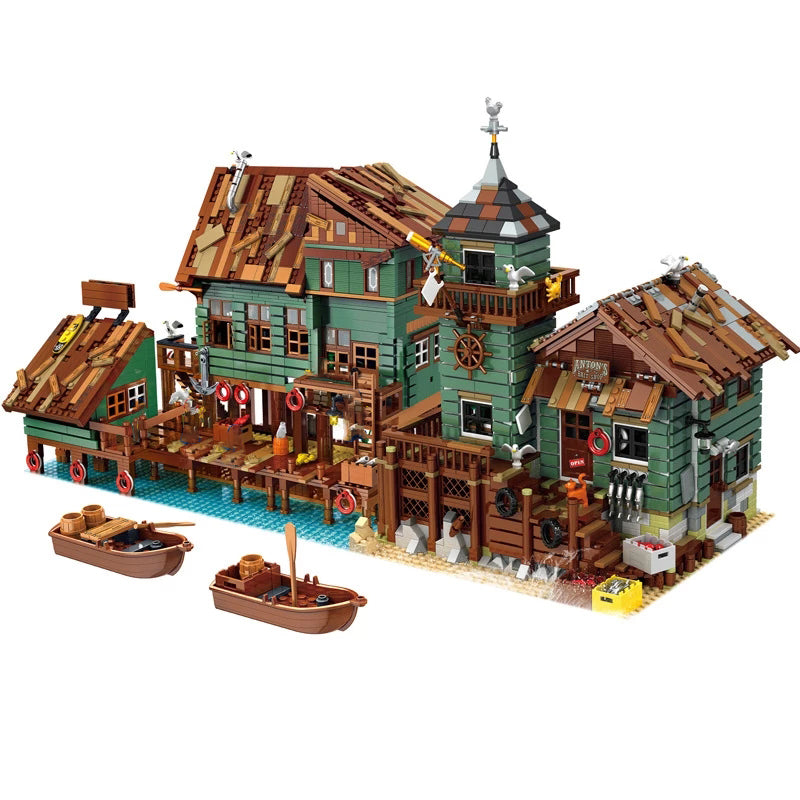 Blocs de construction, série Vieille maison de pêche, jouets Captain's Wharf, cadeaux de Noël pour enfants