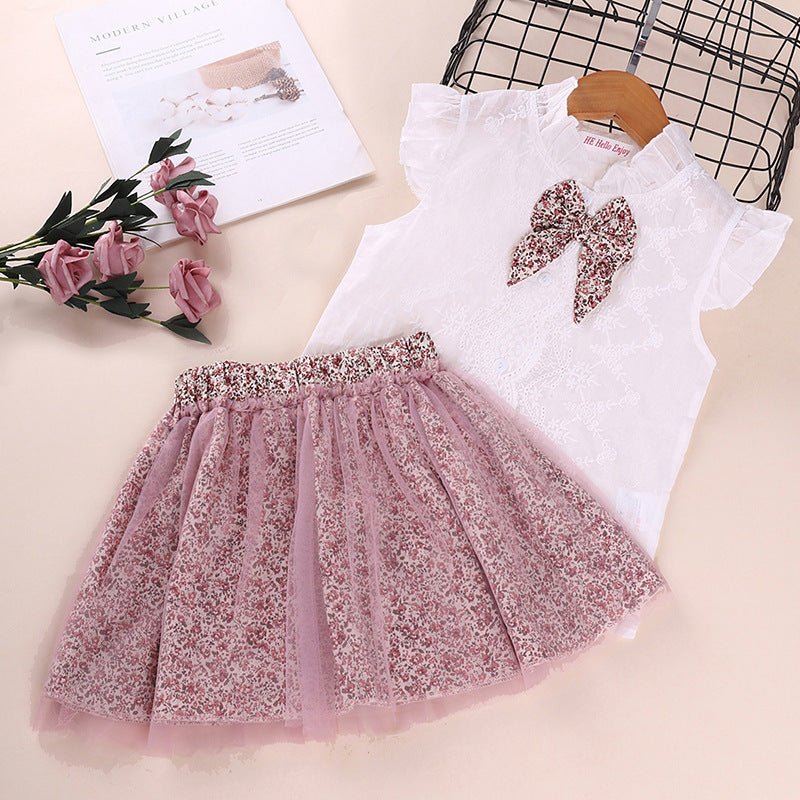Ensemble fille printemps-été - Jupe tulle et haut nœud