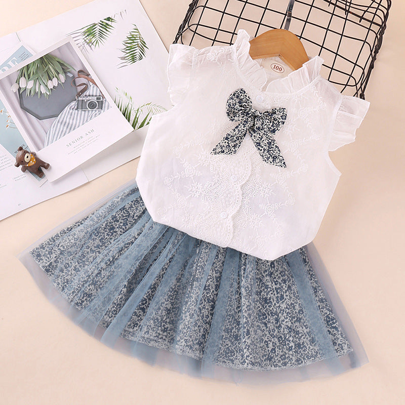 Ensemble fille printemps-été - Jupe tulle et haut nœud
