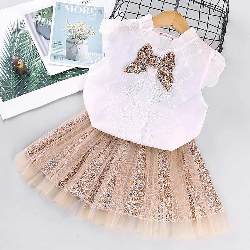 Ensemble fille printemps-été - Jupe tulle et haut nœud