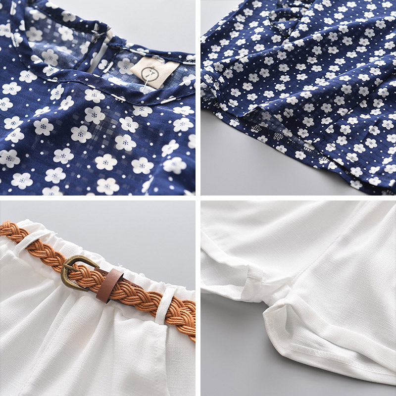Ensemble fleuri fille - T-shirt et short avec ceinture
