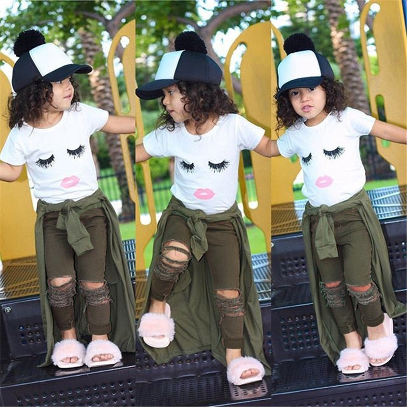 Ensemble Pudcoco pour bébé fille (6 mois-4 ans) : haut à cils, t-shirt, pantalon, legging.