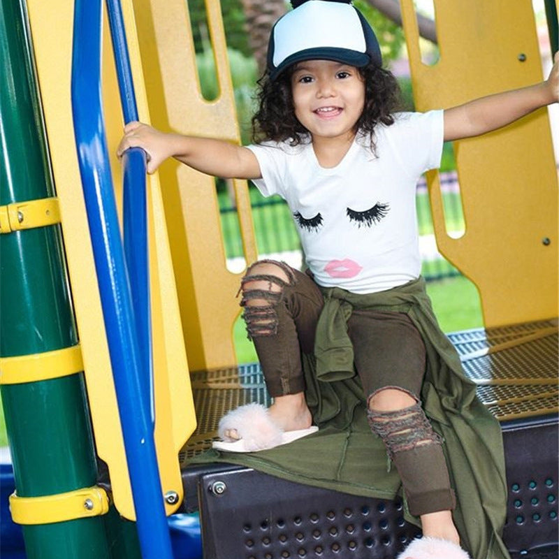 Ensemble Pudcoco pour bébé fille (6 mois-4 ans) : haut à cils, t-shirt, pantalon, legging.